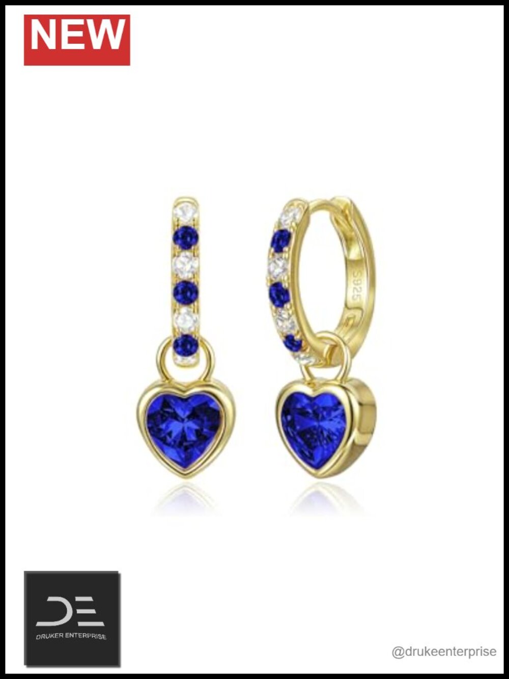 925 Sterling Silver 14K Gold Plated Heart Birthstone Dangle Drop Earrings